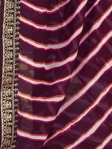 ساري نسائي جورجيت لاهريا مطبوع ومطرز مع قطعة بلوزة غير مخيطة in Kuwait