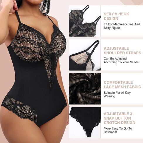 FeelinGirl Lace Shapewear for Women Bodysuit Body Shaper One-Piece Fajas for Women Tummy Control Black XX-Large in Saudi Arabia