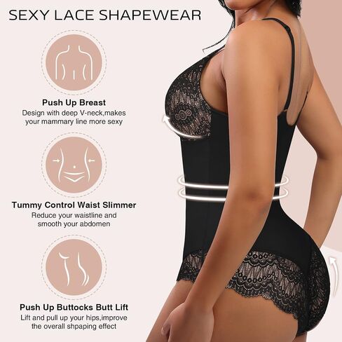 FeelinGirl Lace Shapewear for Women Bodysuit Body Shaper One-Piece Fajas for Women Tummy Control Black XX-Large in Saudi Arabia