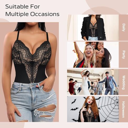 FeelinGirl Lace Shapewear for Women Bodysuit Body Shaper One-Piece Fajas for Women Tummy Control Black XX-Large in Saudi Arabia