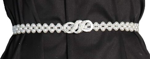 Women Stretch Pearl Belt,Rhinestones Interlocking Buckle Dress Elastic Waist Belts for Party Dress and Wedding Dresses Sash in Saudi Arabia