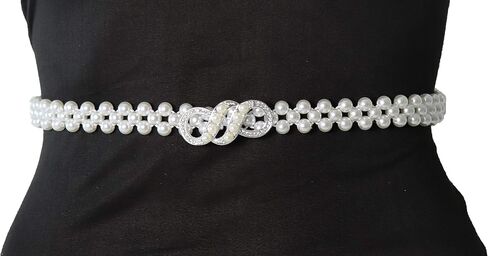 Women Stretch Pearl Belt,Rhinestones Interlocking Buckle Dress Elastic Waist Belts for Party Dress and Wedding Dresses Sash in Saudi Arabia