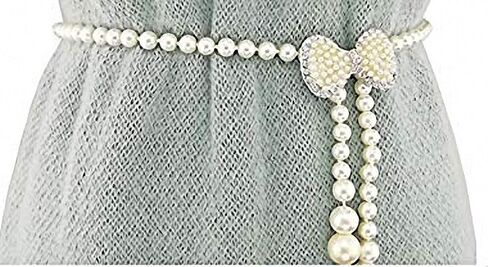 Women Stretch Pearl Belt,Rhinestones Interlocking Buckle Dress Elastic Waist Belts for Party Dress and Wedding Dresses Sash in Saudi Arabia