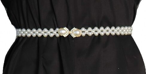 Women Stretch Pearl Belt,Rhinestones Interlocking Buckle Dress Elastic Waist Belts for Party Dress and Wedding Dresses Sash in Saudi Arabia