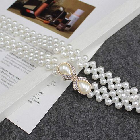 Women Stretch Pearl Belt,Rhinestones Interlocking Buckle Dress Elastic Waist Belts for Party Dress and Wedding Dresses Sash in Saudi Arabia