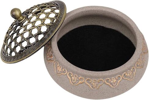 حاوية بخور سيراميك، حامل مبخرة عتيق، حامل بخور رائع من البورسلين، وعاء بخور لتزيين المنزل والمكتب واليوجا مع غطاء معدني وحصيرة مقاومة للحريق in Kuwait