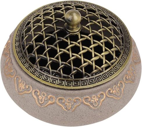 حاوية بخور سيراميك، حامل مبخرة عتيق، حامل بخور رائع من البورسلين، وعاء بخور لتزيين المنزل والمكتب واليوجا مع غطاء معدني وحصيرة مقاومة للحريق in Kuwait