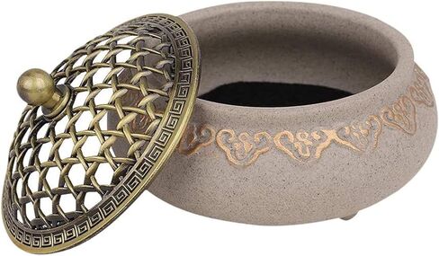 حاوية بخور سيراميك، حامل مبخرة عتيق، حامل بخور رائع من البورسلين، وعاء بخور لتزيين المنزل والمكتب واليوجا مع غطاء معدني وحصيرة مقاومة للحريق in Kuwait