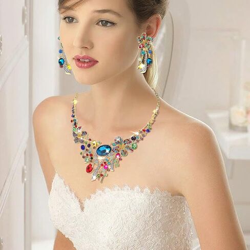 Campsis Women's Jewelry Set Flower Statement Necklace and Earring Set Bridal Jewelry Set for Wedding in Saudi Arabia