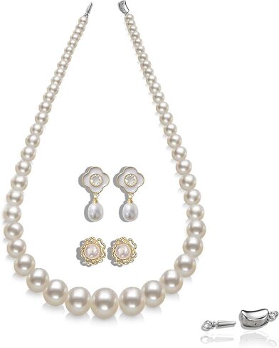 Freshwater Pearl Necklace Set,AAAA Cultured Pearl Earrings,Cultured Pearls for Women 3 Piece Jewelry Set in Saudi Arabia