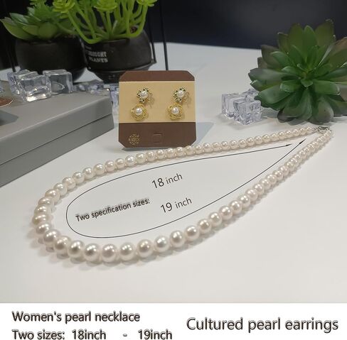 Freshwater Pearl Necklace Set,AAAA Cultured Pearl Earrings,Cultured Pearls for Women 3 Piece Jewelry Set in Saudi Arabia