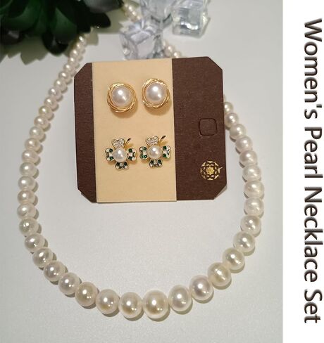 Freshwater Pearl Necklace Set,AAAA Cultured Pearl Earrings,Cultured Pearls for Women 3 Piece Jewelry Set in Saudi Arabia
