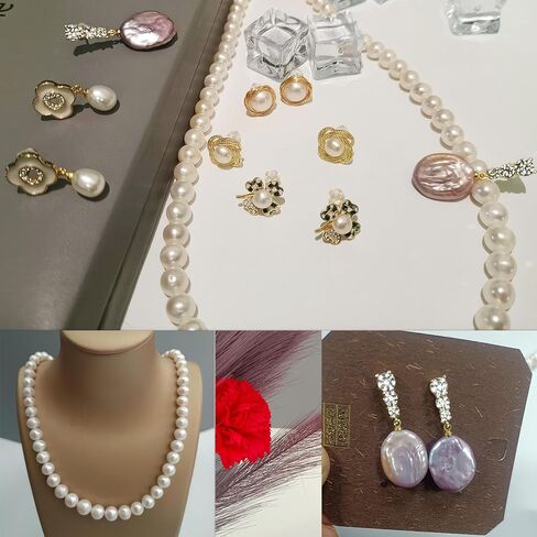 Freshwater Pearl Necklace Set,AAAA Cultured Pearl Earrings,Cultured Pearls for Women 3 Piece Jewelry Set in Saudi Arabia