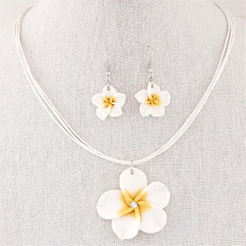 Dearanswer Flower Necklace Earring Set Dangle Earrings Flower Pendant Wax Rope Necklace Sweet Elegant Jewelry for Women in Saudi Arabia