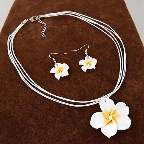 Dearanswer Flower Necklace Earring Set Dangle Earrings Flower Pendant Wax Rope Necklace Sweet Elegant Jewelry for Women in Saudi Arabia