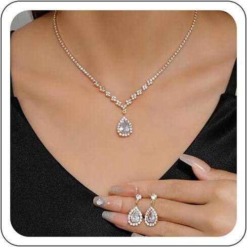 Prom Earrings Necklace Bracelet Set Prom Necklace set Bridal Wedding Prom Costume Elegant Crystal Necklace Earrings Bracelet Jewelry Sets for Women Girls in Saudi Arabia