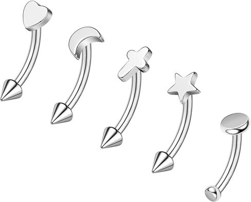ZS 5Pcs Stainless Steel Eyebrow Rings, 16G Curved Belly Rings Navel Barbell Helix Daith Tragus Earrings Spike Vertical Labret Lip Piercing Jewelry in Saudi Arabia