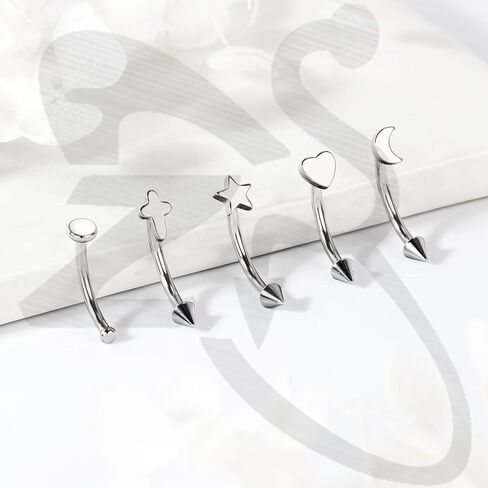 ZS 5Pcs Stainless Steel Eyebrow Rings, 16G Curved Belly Rings Navel Barbell Helix Daith Tragus Earrings Spike Vertical Labret Lip Piercing Jewelry in Saudi Arabia