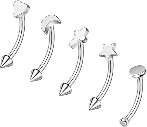 ZS 5Pcs Stainless Steel Eyebrow Rings, 16G Curved Belly Rings Navel Barbell Helix Daith Tragus Earrings Spike Vertical Labret Lip Piercing Jewelry in Saudi Arabia