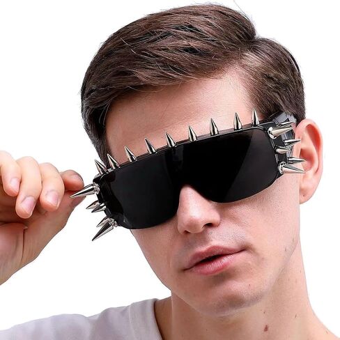 Steampunk goggles, goth Sunglasses Punk Rocker Large Shield Spike Vintage Cool Novelty Y2K Steampunk Accessories Costume in Saudi Arabia