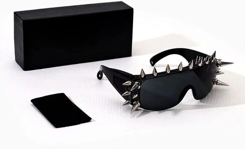 Steampunk goggles, goth Sunglasses Punk Rocker Large Shield Spike Vintage Cool Novelty Y2K Steampunk Accessories Costume in Saudi Arabia