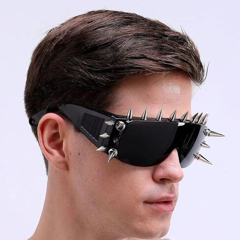 Steampunk goggles, goth Sunglasses Punk Rocker Large Shield Spike Vintage Cool Novelty Y2K Steampunk Accessories Costume in Saudi Arabia