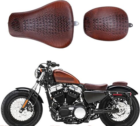 مقعد منفرد للسائق الأمامي من DREAMIZER + مقعد وسادة خلفي للراكب الخلفي متوافق مع Harley Davidson Sportster Iron 883 XL1200 883 48 72 2010-2015-Croscodile Style Brown in Saudi Arabia