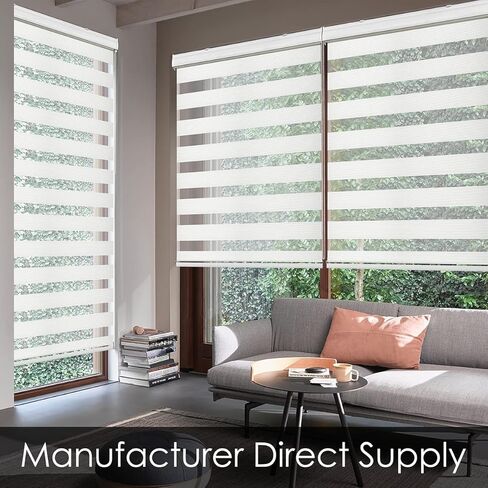 Homebox 64 Inch Wide Zebra Blinds for Indoor Windows, Privacy Light Filtering Sheer Roller Shades for Home Office Bedroom, 64" W x 72" H White in Kuwait