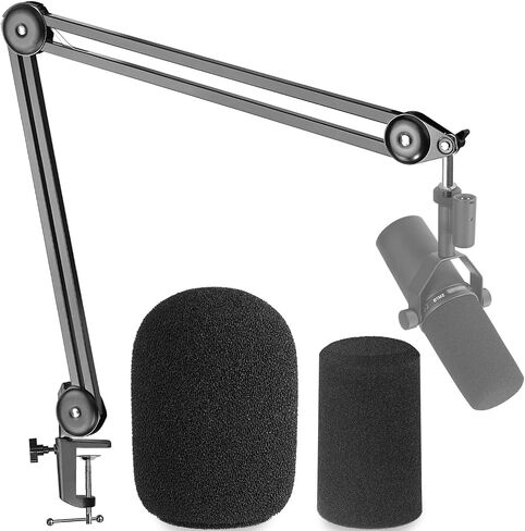 Shure SM7B Boom Arm with Pop Filter - Suspension Boom Scissor Arm Stand for Shure SM7B Microphone with 2 Types Windscreen by YOUSHARES in Saudi Arabia