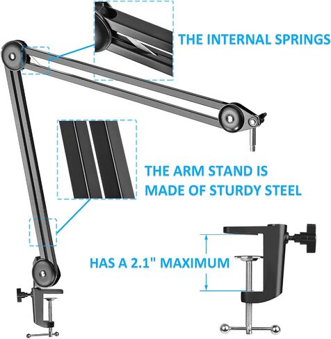 Shure SM7B Boom Arm with Pop Filter - Suspension Boom Scissor Arm Stand for Shure SM7B Microphone with 2 Types Windscreen by YOUSHARES in Saudi Arabia