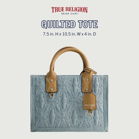 حقيبة يد نسائية من True Religion، حقيبة كتف مبطنة من قماش الدنيم على شكل حدوة حصان مع حزام كروس قابل للتعديل، أزرق فاتح in Saudi Arabia