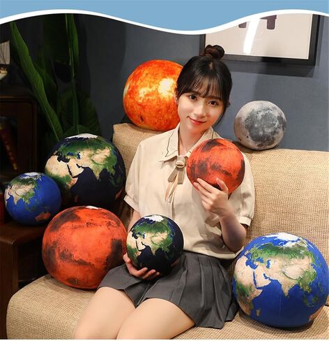 وسادة قطيفة على شكل كوكب الأرض الزرقاء مقاس 10 بوصات، ناعمة واقعية على شكل كوكب المريخ والقمر والشمس المحشوة على شكل كرة حيوانية من القطيفة، ألعاب تعلم العلوم وعلم الفلك ونظام الطاقة الشمسية الفضائية التعليمية المحشوة (القمر) in Kuwait