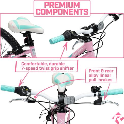 Revere Kids 24" Girls 7-Speed Cruiser Children's Bicycle for Ages 7-11 Years Old. Lightweight Aluminum Frame and Fork, Easy to Ride! (Pink/Cyan) in Saudi Arabia