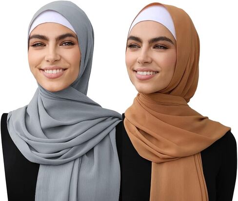 2 قطعة مجموعة النساء الأوشحة الشيفون لينة التجعيد كريب الحجاب وشاح طويل التفاف الأوشحة شال مسلم in Kuwait