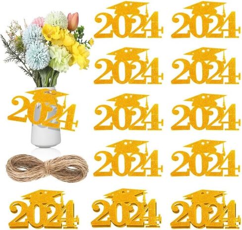 30pcs 2024 Cutouts Tags Graduation Cap Decorations 2024 Graduation Centerpiece Glitter Grad Party Tags for Class of 2024 Table Congrats Grad Favors (Black) in Saudi Arabia