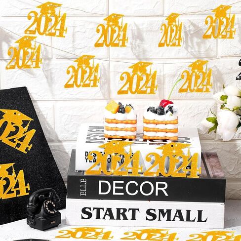 30pcs 2024 Cutouts Tags Graduation Cap Decorations 2024 Graduation Centerpiece Glitter Grad Party Tags for Class of 2024 Table Congrats Grad Favors (Black) in Saudi Arabia