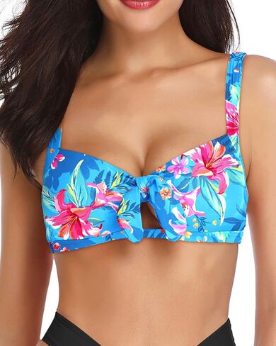 Tempt Me Women Blue Floral Bikini Tops Push Up Swim Top Front Tie Knot Bathing Suit Top Padded Swimsuit Top Only XL in Saudi Arabia