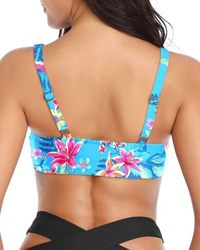 Tempt Me Women Blue Floral Bikini Tops Push Up Swim Top Front Tie Knot Bathing Suit Top Padded Swimsuit Top Only XL in Saudi Arabia
