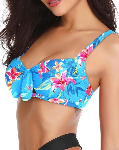 Tempt Me Women Blue Floral Bikini Tops Push Up Swim Top Front Tie Knot Bathing Suit Top Padded Swimsuit Top Only XL in Saudi Arabia