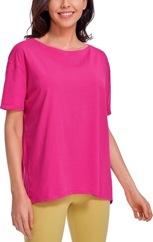 CRZ YOGA Women's Pima Cotton Short Sleeve Shirts Loose Fit Gym Workout T-Shirt Athletic Casual Tops Granita Pink Medium in Saudi Arabia