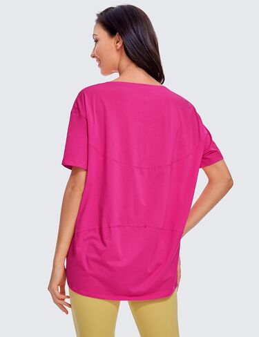 CRZ YOGA Women's Pima Cotton Short Sleeve Shirts Loose Fit Gym Workout T-Shirt Athletic Casual Tops Granita Pink Medium in Saudi Arabia