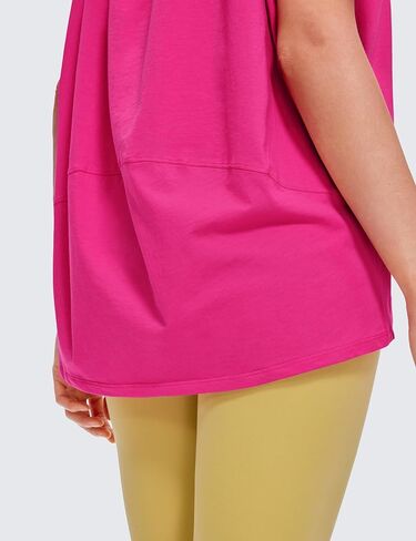 CRZ YOGA Women's Pima Cotton Short Sleeve Shirts Loose Fit Gym Workout T-Shirt Athletic Casual Tops Granita Pink Medium in Saudi Arabia