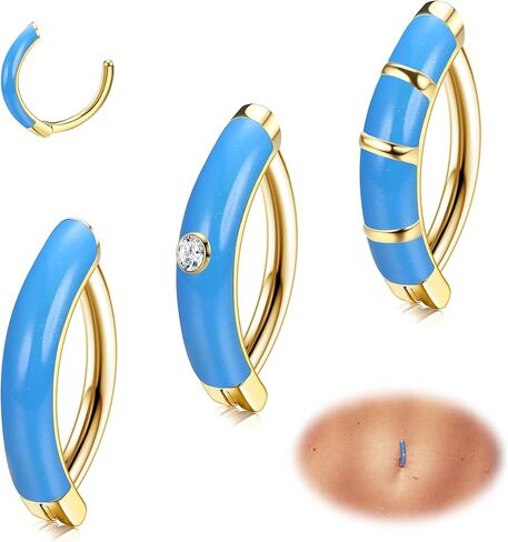 FIBO STEEL 3 قطعة 14 جرام جديد ملون الفرس حزام البطن 316L الجراحية الصلب البطن خاتم على شكل زر حلقات السرة ثقب البطن مجوهرات in Kuwait