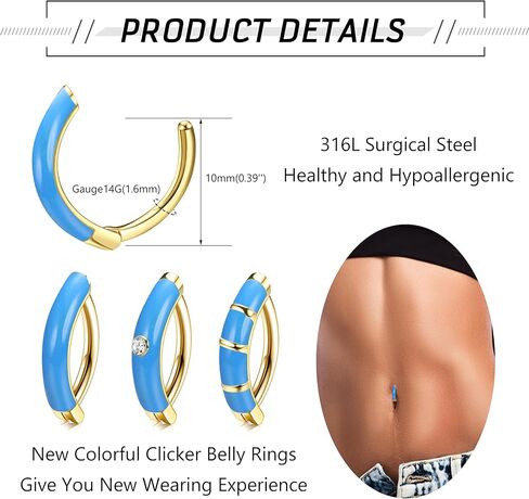 FIBO STEEL 3 قطعة 14 جرام جديد ملون الفرس حزام البطن 316L الجراحية الصلب البطن خاتم على شكل زر حلقات السرة ثقب البطن مجوهرات in Kuwait