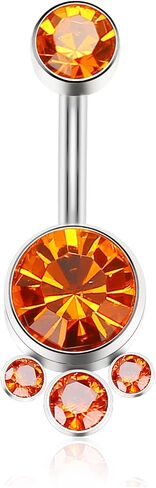 Hypoallergenic G23 Titanium Internally Threaded 14G 10mm Belly Button Rings Petite Navel Bezel Orange/White/Pink CZ Ring for Women Body Piercing Jewelry ASTM F136 Cubic Zirconia Belly Bars in Saudi Arabia