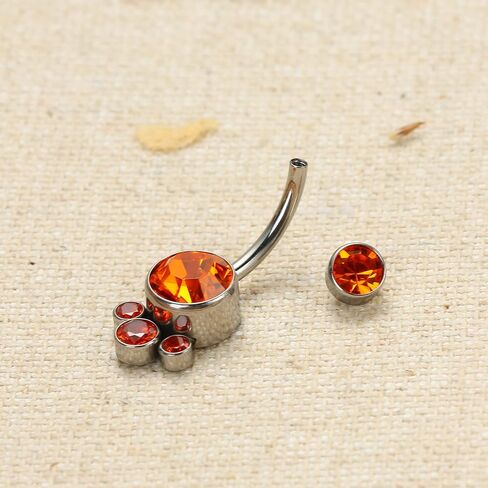 Hypoallergenic G23 Titanium Internally Threaded 14G 10mm Belly Button Rings Petite Navel Bezel Orange/White/Pink CZ Ring for Women Body Piercing Jewelry ASTM F136 Cubic Zirconia Belly Bars in Saudi Arabia