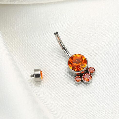 Hypoallergenic G23 Titanium Internally Threaded 14G 10mm Belly Button Rings Petite Navel Bezel Orange/White/Pink CZ Ring for Women Body Piercing Jewelry ASTM F136 Cubic Zirconia Belly Bars in Saudi Arabia