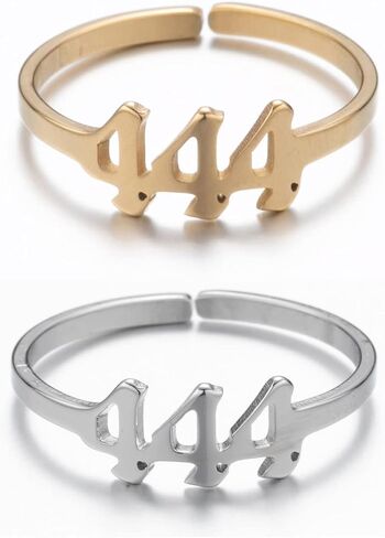 2 pcs Angel Number Ring For Women Girls Lucky Numerology Ring 18K Gold Plated Stainless Steel Adjustable in Saudi Arabia