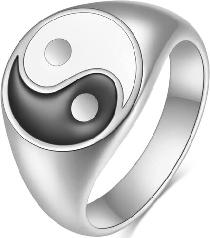 Jude Jewelers Stainless Steel Round Signet Shape Chinese Taiji Yin-Yang Feng Shui Cocktail Party Biker Ring in Kuwait