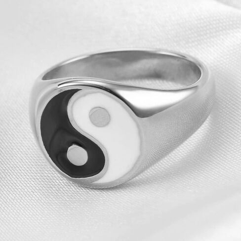 Jude Jewelers Stainless Steel Round Signet Shape Chinese Taiji Yin-Yang Feng Shui Cocktail Party Biker Ring in Kuwait